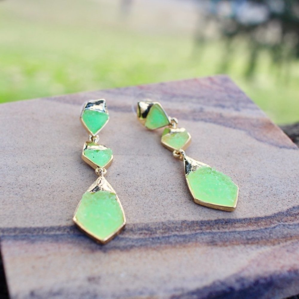 New Trio Arrowhead Geometric Druzy Stone Earrings - Picture 4 of 10